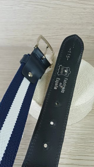 Cinturón Tejido Cuero Azul Marino y Blanco