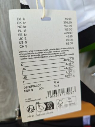 Bikini Esprit Talla 42 95C Negro/Blanco Rayas