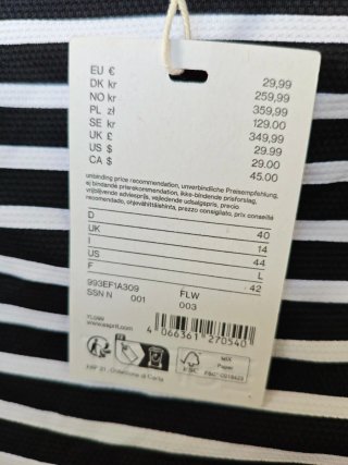 Bikini Esprit Talla 42 95C Negro/Blanco Rayas