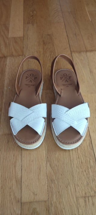 Sandalias Popa Cuña Piel Blanca y Marrón T.39