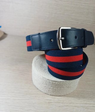 Cinturón Elástico Piel Hombre Azul/Rojo