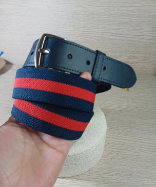 Cinturón Elástico Piel Hombre Azul/Rojo