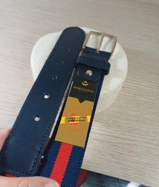 Cinturón Elástico Piel Hombre Azul/Rojo
