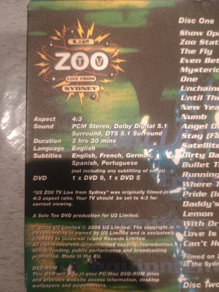 DVD U2 Zoo TV Live From Sydney