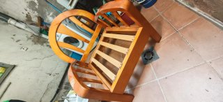 Tresillo + 2 sillones madera y tela