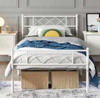 Cama individual metálica blanca