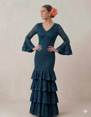 Traje Flamenca Encaje Mangas Acampanadas