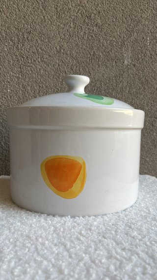 Biscottiera in ceramica bianca con decoro blu