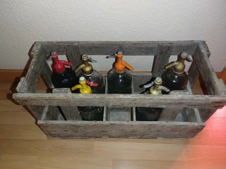 6 Sifones Antiguos con Caja Madera