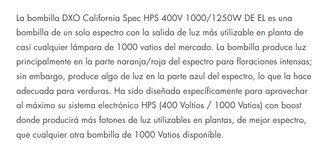 BOMBILLA 1000/1250W HPS DE XTREME CALIFORNIA SPEC.