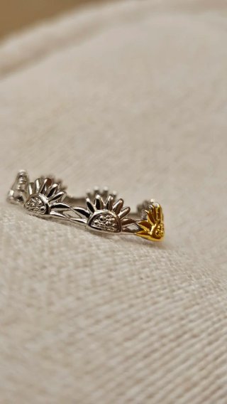 Anillo Girasol en dos tonos estilo Pandora