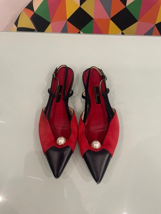 Zapatos planos CH mujer rojos y negros