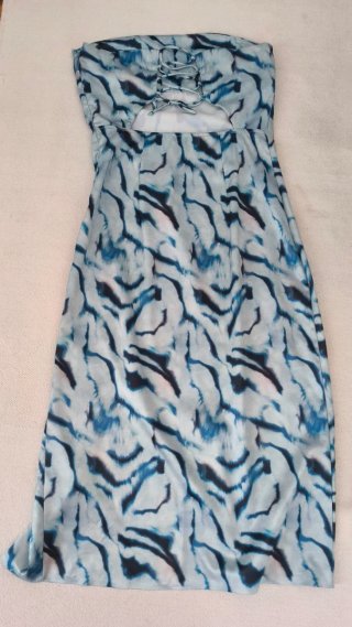 Vestido Estampado Azul e Branco