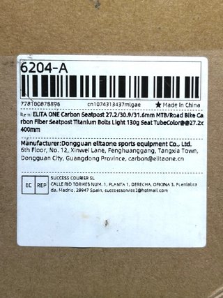 Tija Elita One Carbono 27.2x400mm NUEVA a estrenar