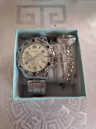 Set de Reloj Geneva y Joyería Plata