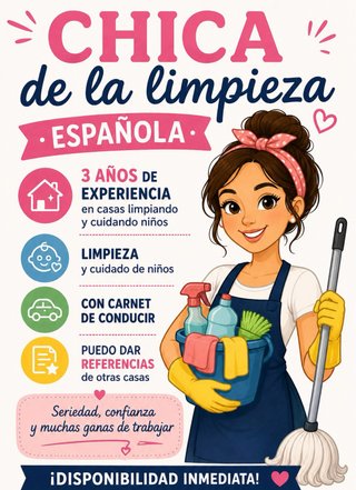 Chica de limpieza, cuidar niños etc..