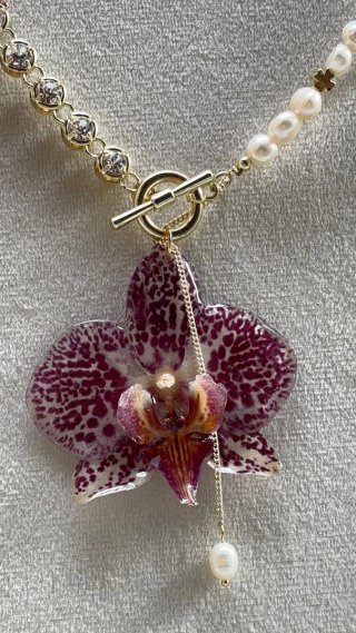 Collar Orquídea Natural Baño Oro