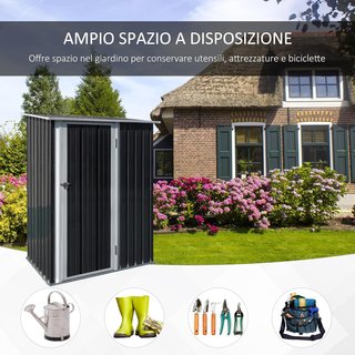 Caseta De Jardín Para Herramientas De Chapa De Acero, Cobertizo De Jardín De Acero Con Puertas, 142X84X189Cm, Gris