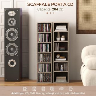Estante para CD DVD Set de 2 Piezas con 12 Estantes, Librería de Columna para 204 CD en Madera para Sala de Estar, Salón, Estudio y Oficina, 21X22.5X88.5 Cm, Gris Oscuro