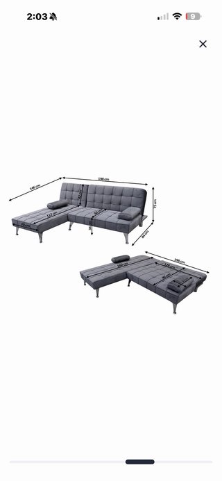 Sofá Cama Chaise Longue Negro 198cm