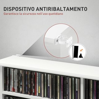 Mueble Porta CD Con 12 Estantes Regulables, Estante Para 720 CD/396 DVD Ahorra Espacio en Madera, Mueble Portacd Con 16 Compartimentos, Para Sala, Dormitorio, Oficina, 106.5X24X126.3Cm, Blanco