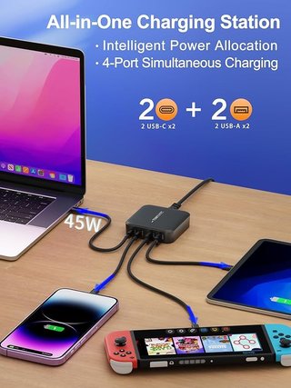 GOLDNEXT 70W Cargador Multiple 2 USB C  2 USB A