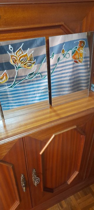 Espejo en triptico pintado a mano