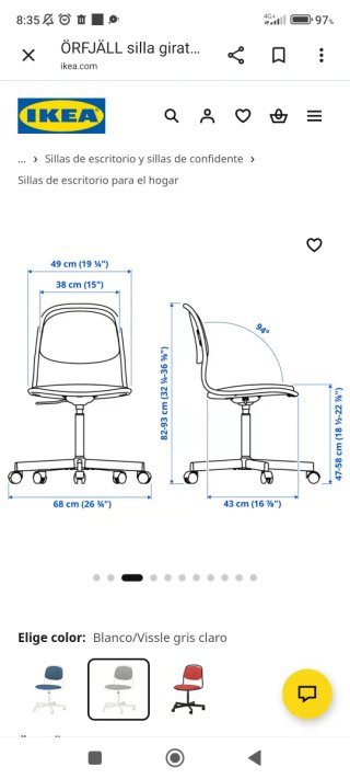 Silla giratoria blanca/vissle azul oscuro