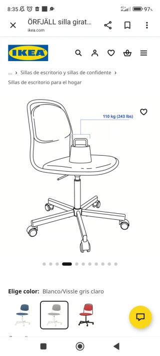 Silla giratoria blanca/vissle azul oscuro