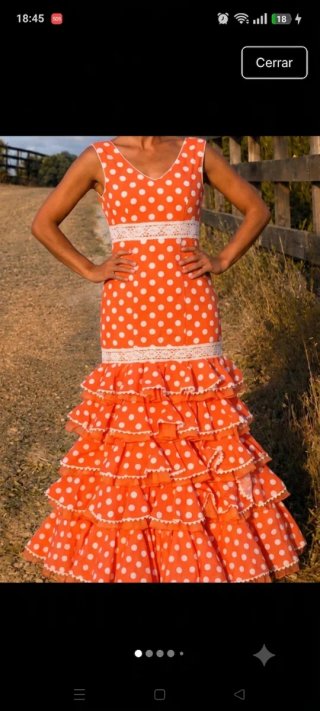 Vestido Flamenca Gitana Feria Lunares Naranja
