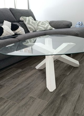 Mesa Centro Sklum Cristal y Madera Blanca