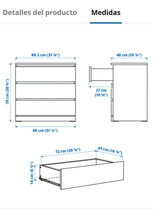Cómoda Ikea Malm Negra/Marrón