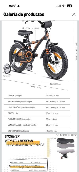 Bicicleta Infantil PROMETHEUS 14 Negro Mate