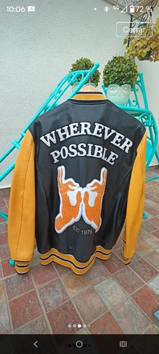 Chaqueta Bomber Zara Negra y Naranja PIEL