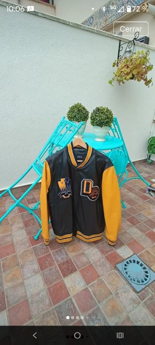 Chaqueta Bomber Zara Negra y Naranja PIEL