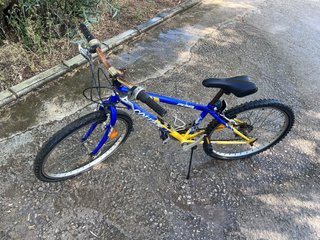 Bicicleta infantil azul y amarilla