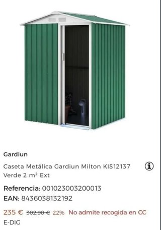 Caseta jardín metálica 155x130x186 cm 2 m² Milton