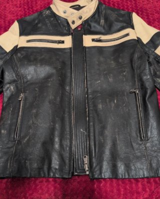 Chaqueta de cuero para moto bicolor