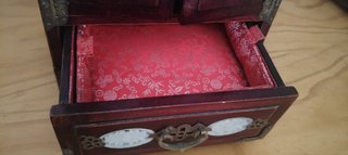 Joyero Oriental Antiguo Madera Tallada Latón Jade