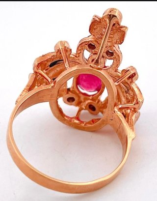 Anillo Oro Rosa 9k Rubi y Diamantes