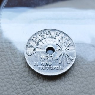 Única moneda 25 céntimos (1 real) de 1937