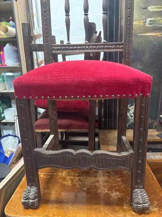 Juego 4 Sillas Vintage Madera y Terciopelo Rojo