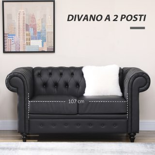 Divano 2 Posti in Stile Chesterfield in Pelle PU