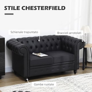 Divano 2 Posti in Stile Chesterfield in Pelle PU