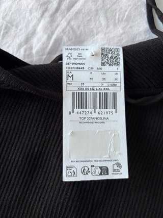 Top Mango Negro Halter Talla M Nuevo