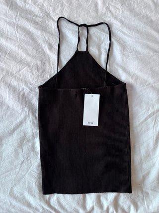 Top Mango Negro Halter Talla M Nuevo