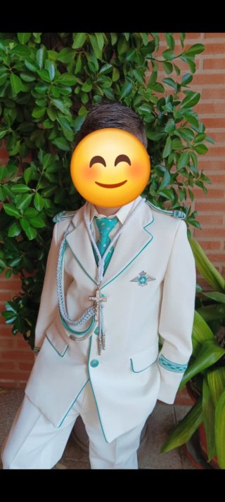 Traje Comunión Niño Blanco y Turquesa