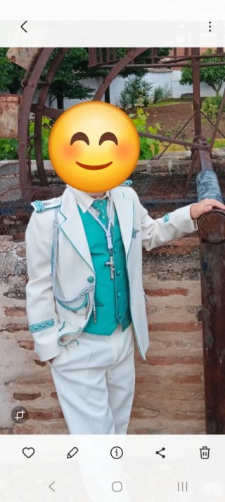 Traje Comunión Niño Blanco y Turquesa