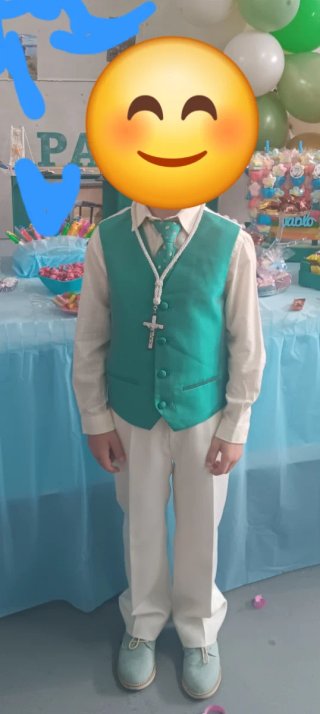 Traje Comunión Niño Blanco y Turquesa