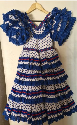 Traje de flamenca volantes azul y blanco